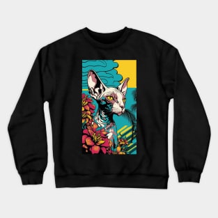 Sphynx Cat Vibrant Tropical Flower Tall Retro Vintage Digital Pop Art Portrait 2 Crewneck Sweatshirt